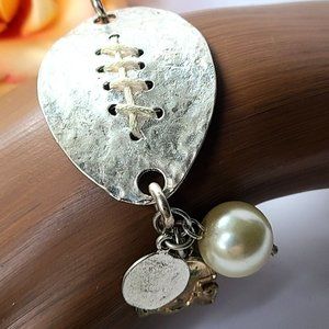 Football Bangle Bracelet Size XSmall Silver Tone Football, #1, Helmet Sporty